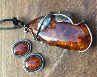 Amber & Sterling Pendant and Earrings https://ctbids.com/#!/description/share/291678