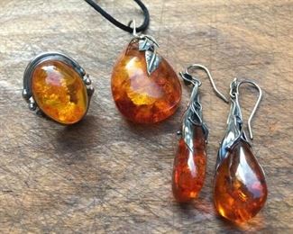 Amber & Sterling Pendant, Ring and Earrings https://ctbids.com/#!/description/share/291681