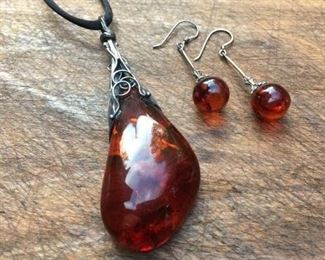 Amber & Sterling Pendant and Earrings https://ctbids.com/#!/description/share/291684