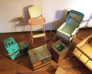 Vintage children’s toys and furniture
