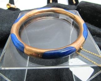 14kt Gold Inlay Lapis Bangle Bracelet