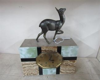 Art deco marble deer top clock