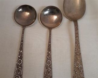 3 pieces of Kirk sons repousse pattern sterling silver