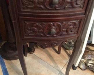 Small  Vintage Carved Drawers Side Table