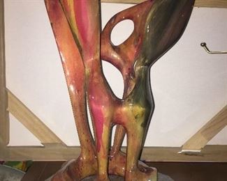 Wood Carved Modern Sculpture Signed