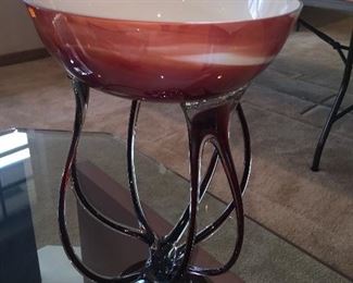 Hand Blown Murano Tall Footed Bowl 