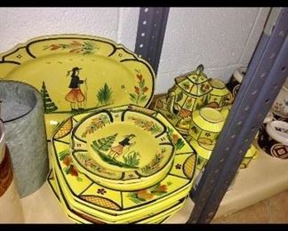 French Vintage Quimper China Set. Has Teapot & Serving pcs. (Hand Painted)