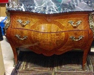 Incredible Inlaid Bombay Chest w/Ormolu Decor & Marble Top