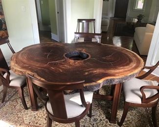 angelus pear wood slab live edge dining table w/ 6 chairs $3500