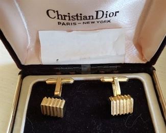 Christian Dior Rectangle Cube Gold Plated Cufflinks