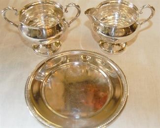 Sterling Silver Sugar, Creamer and Plate