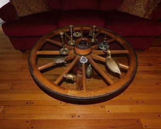 Wagon Wheel Table with Assorted Brass