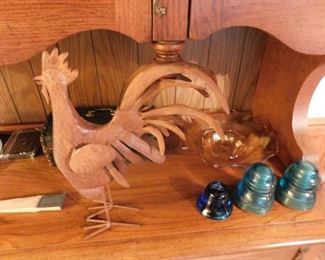 Tin Rooster/Glass Insulators