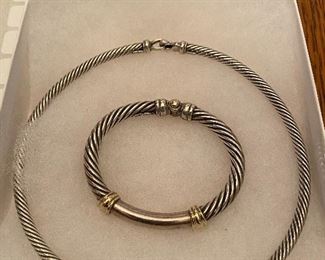 David Yurman 14K and Sterling Metro Bracelet and Necklace