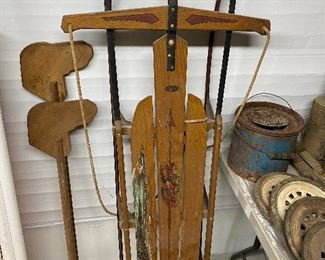 Old Flexible Flyer Snow Sled/Primitive Wooden Toys