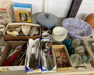 Glass Insulators/Seashells/Kitchen Utensils/Enamel Pot