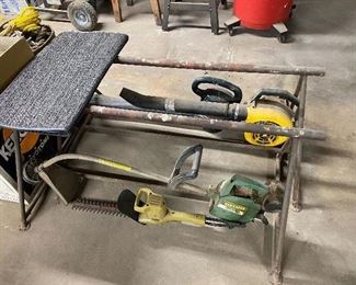 Yard Blower and Trimmer/Metal Saw Horses