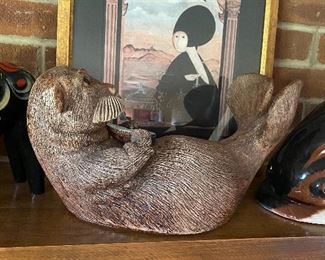 Large Figural Pottery Otter