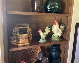 Vintage Hens and Rooster Figurines/McCoy Wishing Well