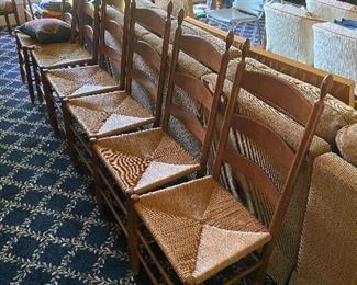 Set of Six Wicker Bottom Ladder Back Chairs