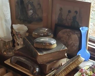 antique, brushes, vase, drawings, blue, vase