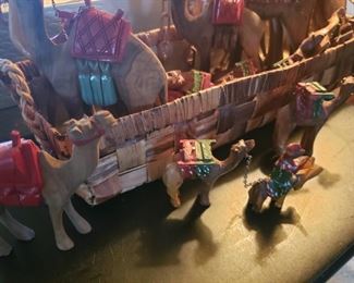 Camel, carving, set, colorful, whimsy