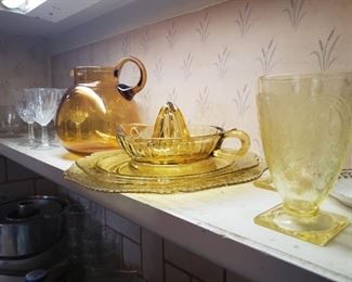 yellow, glass, juicer, pitcher, glasses