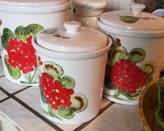 kitchen, jars, storage, red, ceramic, set