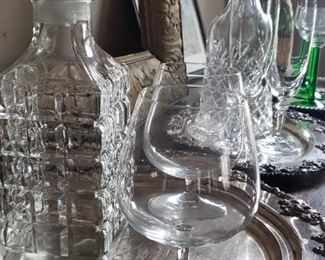 cut glass, decanter, silver, tray, glasses