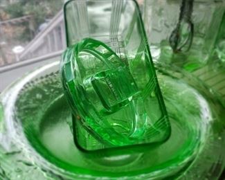 green, glass, depression, plate, collector, collection, container