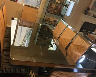 Mirrored Dining Table - damaged - (8) Chairs priced separately