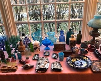 Antique glassware, chocolate molds and curios