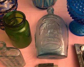 Antique flask and bottles 