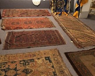 Antique well worn Oriental throw rugs