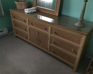 full size wicker bed frame with dressers and nights