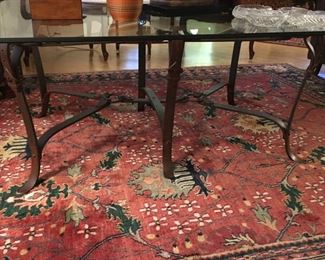 Interesting Wrought Iron 'Strap" Glass Top Table-(one of a pair)