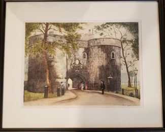 "Middle Tower, Tower of London" original etching by Cecil Tatton Winter after Edward King