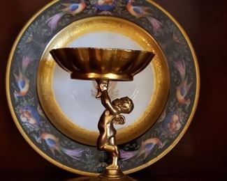 Figural compote and a Coronado Black Knight plate