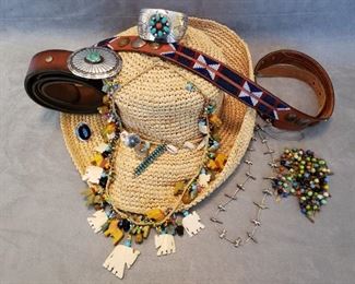 Southwest jewelry, hat and belt