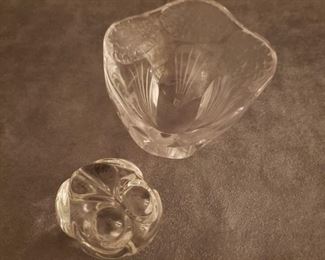 Lalique bowl and Baccarat frog