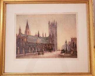 "St. Stephen's Westminster" original etching by Cecil Tatton Winter after Edward King