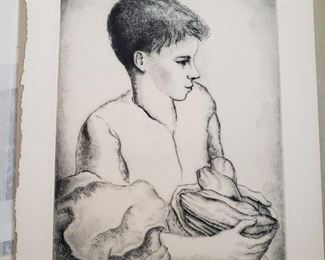 Luis Quintanilla, Spanish 1895-1978 "Garden Boy" signed original drypoint, limited edition