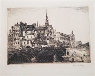 Original signed etching by Frank P. Whiting "Napoleon Bridge, Paris"