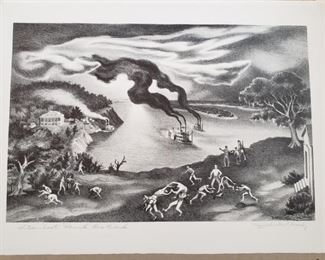 Signed original lithograph "Stemboat 'Round the Bend" John McCrady