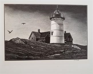 "Cape Lighthouse" by Asa Cheffetz, signed original wood-engraving