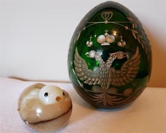 Russia St. Petersburg crystal egg and a marble egg with chick