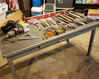 Tools and vintage table