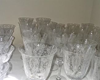 Set of Tiffin Stemware and Accent Pieces in the June Night Pattern