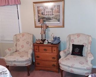 Pair of Queen Anne Style Upholstered Wing Chairs