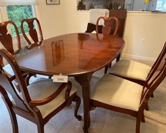Cherry Wood Color Dining Table with Six Chairs